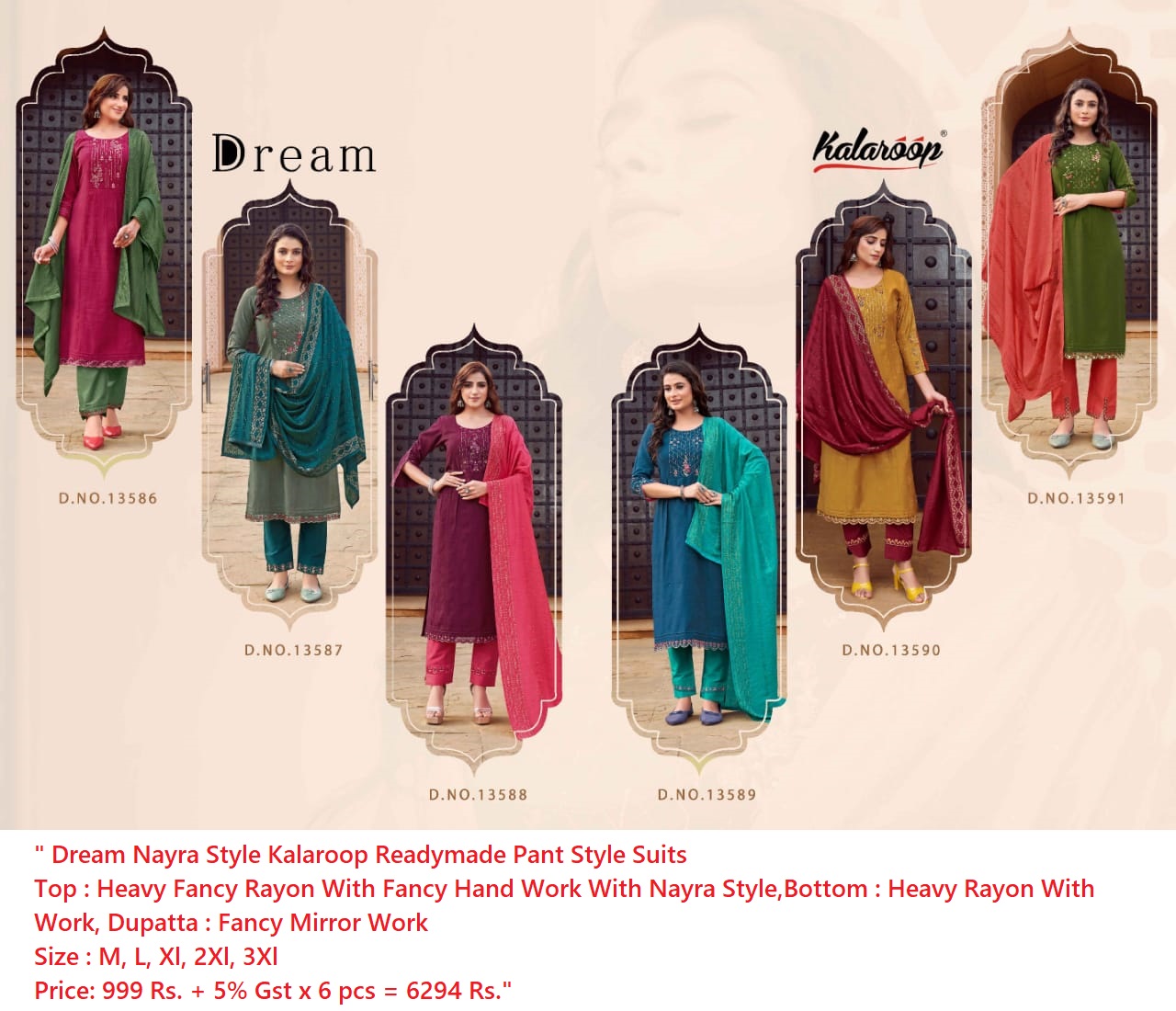 Buy Rayon Handwork Dream Nayra Style Kalaroop Readymade Pant