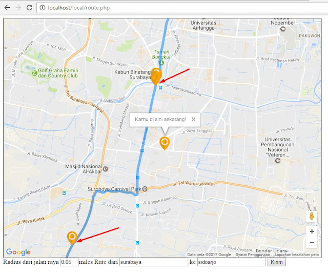 Cara Menampilkan Lokasi Pada Rute Yang Dipilih di Google Maps Pada PHP