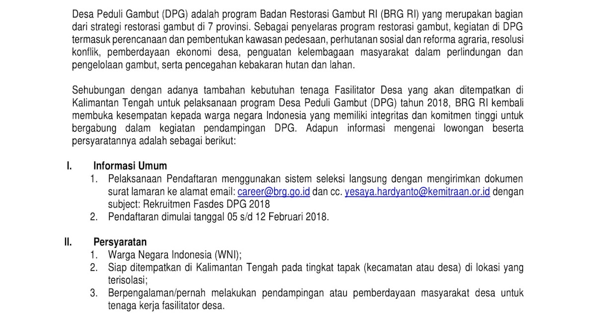 Lowongan Kerja Rekrutmen Terbaru Badan Restorasi Gambut Republik Indonesia  2018  April 2024