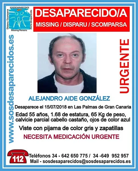 Alejandro Aide Gonzalez, hombre desaparecido en Las Palmas de Gran Canaria que necesita medicación urgente