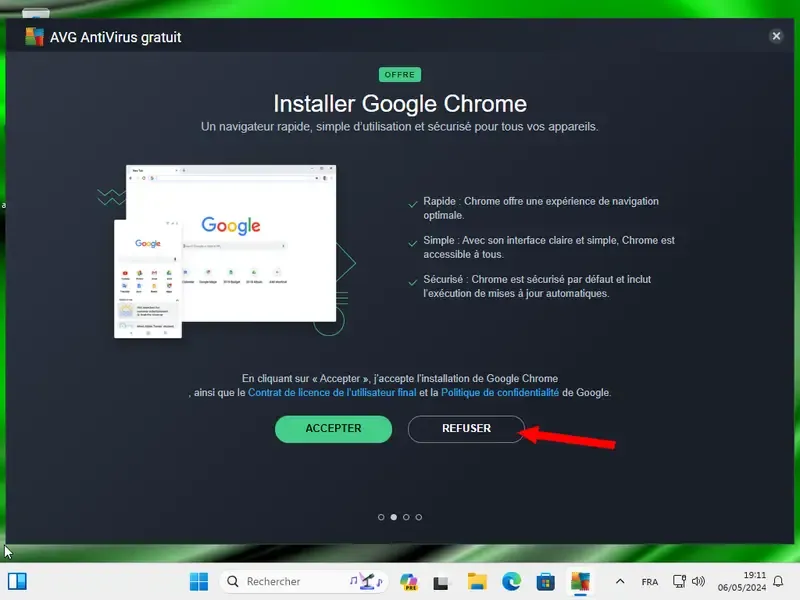 Vous pouvez refuser l'installation de Google Chrome