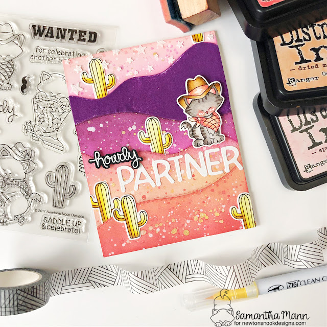 Howdy, Partner Western Themed Card by Samantha Mann | Newton Rides West Stamp Set, Land Borders Die Set, Sea Borders Die Set and Essential Alphabet Die Set by Newton's Nook Designs #newtonsnook #handmade