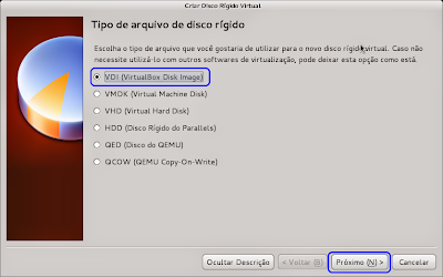 VirtualBox - Tipo de arquivo de disco rígido