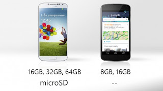 Samsung Galaxy S4 VS LG NEXUS 4 Storage