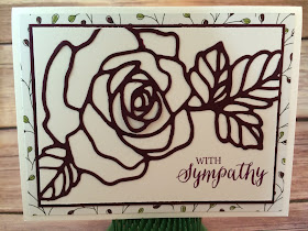 This Blackberry Bliss sympathy card uses Stampin' Up!'s: Rose Garden Thinlits and Rose Wonder Stamp Set, Wildflower Fields Sale a Bration Designer Paper, and the Fine Tip Glue Pen!  www.stampwithjennifer.blogspot.com 