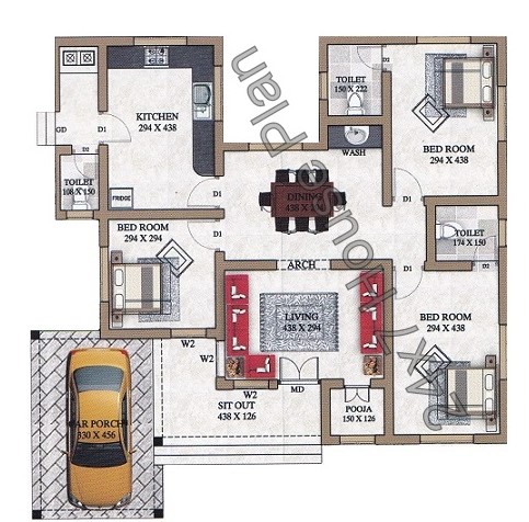  Simple  3  Bedroom  Low Cost Kerala  Home  Plan  with Pooja Room 