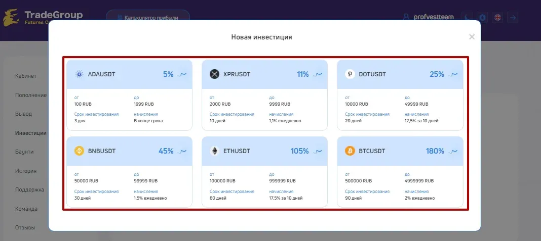 Пополнение баланса в Trade Group 2