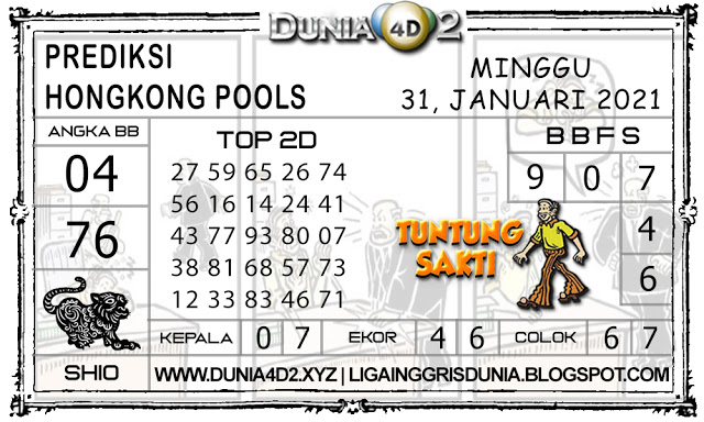 Prediksi Togel HONGKONG DUNIA4D2 31 JANUARI 2021