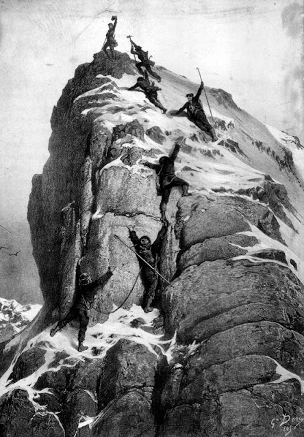 The first ascent of the Matterhorn by Gustave Doré. Wikipedia