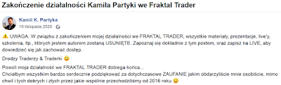 Kamil Partyka kończy z Fraktal Trader