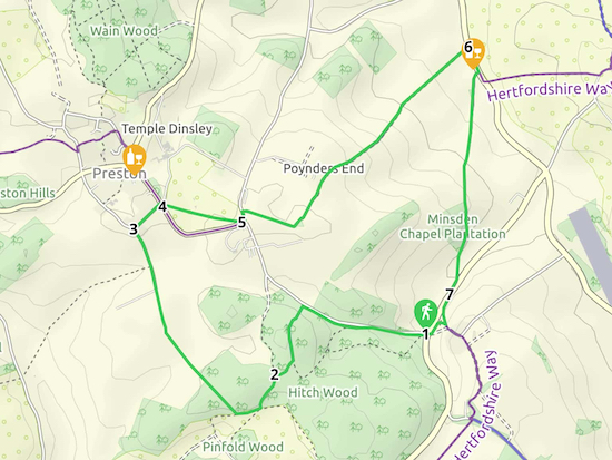 Map for Walk 108: Preston East Loop Created on Map Hub by Hertfordshire Walker Elements © Thunderforest © OpenStreetMap contributors There is an interactive map below the directions