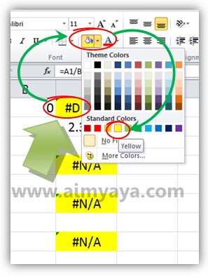  Gambar: Menggunakan latar kuning untuk menandai sel yang error yang ditemukan di Microsoft Excel 