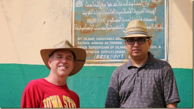 Multiculturalism: American and Pakastani friends in front of a Kuwaiti built Mosque in Ghana, West Africa.