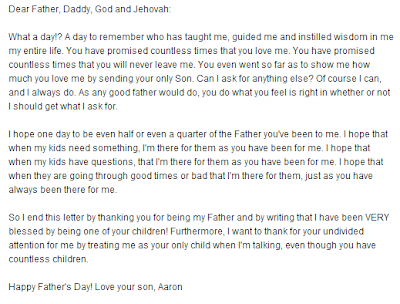 Father's day letter of son send to dad from away