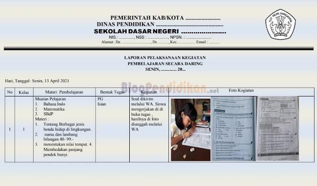 Contoh Format Laporan Pembelajaran Daring