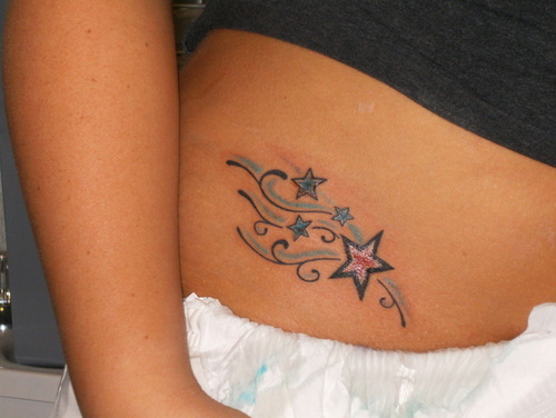 Upper Back Women Star Tattoos