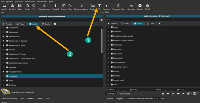 effetti con filtri audio su shotcut