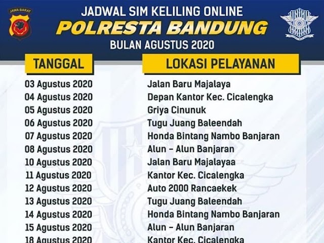 Lengkap, Jadwal Layanan SIM Keliling Polresta Bandung Selama Bulan Agustus 2020