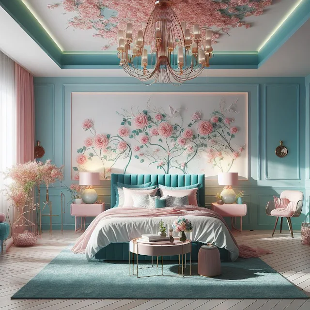 Astonishing Teal and Pink Bedroom Decoration, simple but elegant, without accessories, ornaments, and lighting