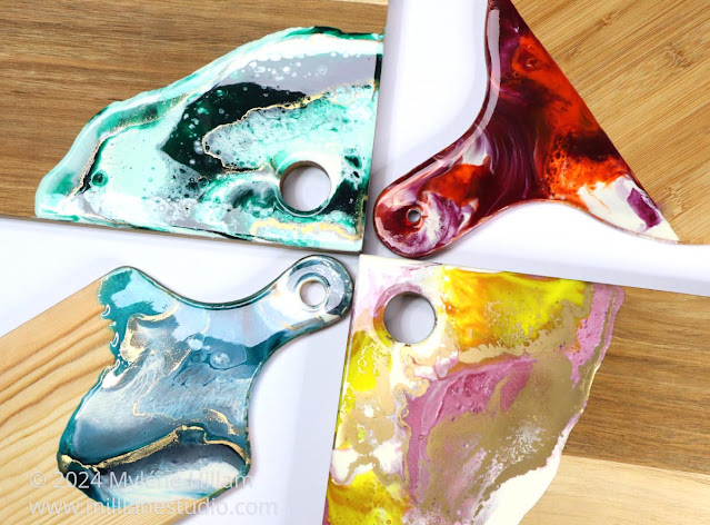 Marbled resin and wood cheeseboard handles