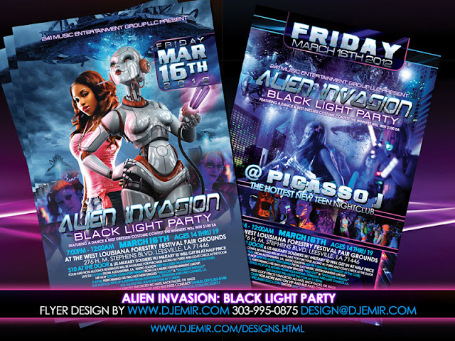 Alien Invasion Black Light Party Extreme Flyer Design