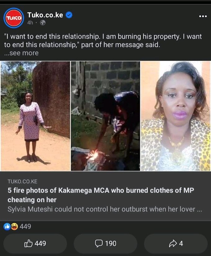 Nominated Kakamega MCA burns clothes of MP boyfriend allegedly Cheating on her  