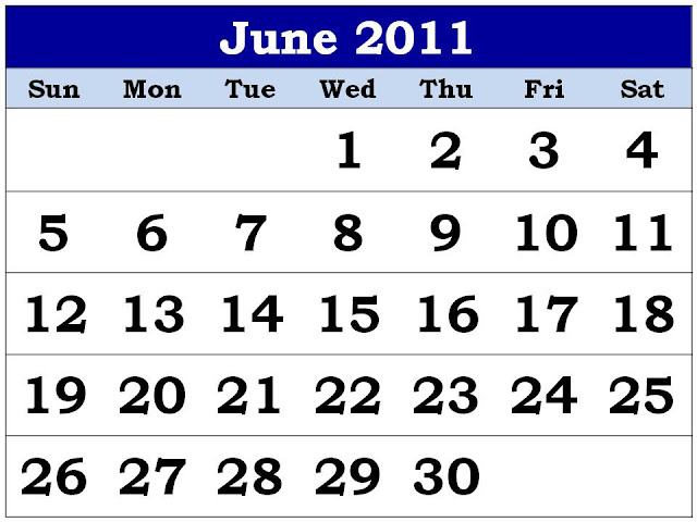 june 2011 calendar template. Monthly 2011 Calendar June