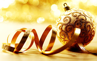 Christmas Ornaments Golden Balls Ribbon HD Wallpaper