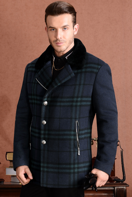 plaid pea coat for men