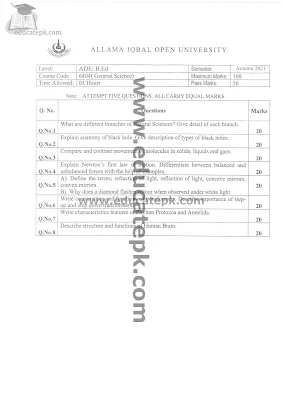 Aiou B.ED Code 6404 Old Papers