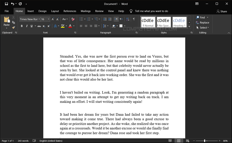 How to activate the night mode in Microsoft Word