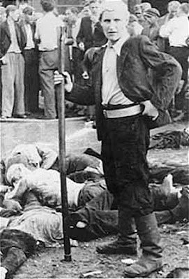 An unknown perpetrator (nicknamed the "Death Dealer") at the massacre in the Lietūkis garage, though possible names are known.