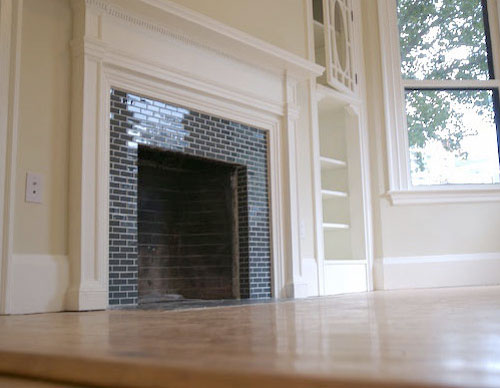 Tile Over Brick Fireplace