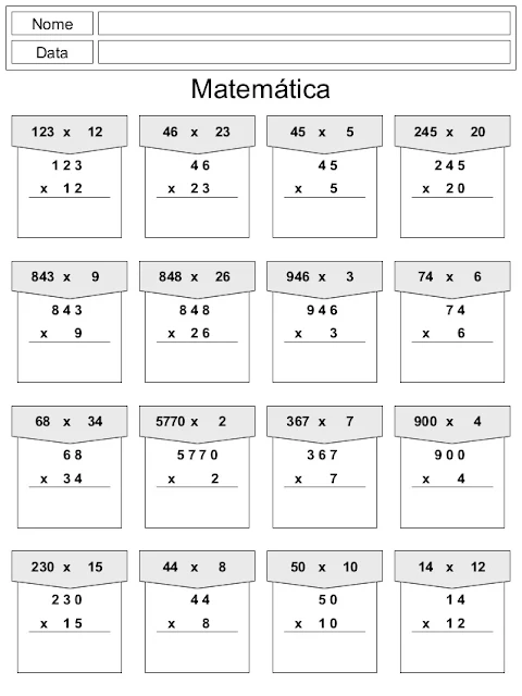 Contas de multiplicar e dividir