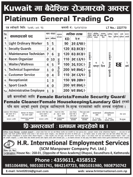 Jobs in Kuwait for Nepali, Salary Rs 72,476