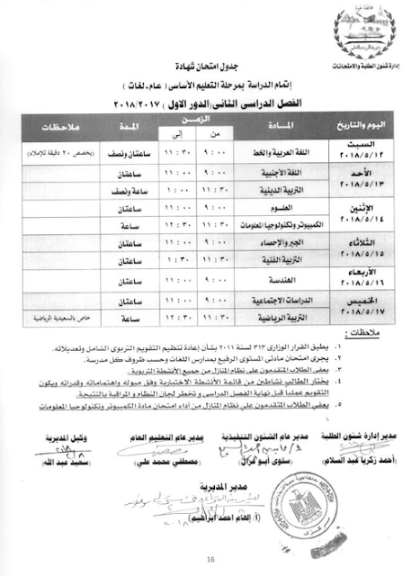 الشهاد الاعدادية بمحافظة الجيزة