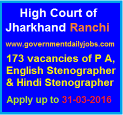 JHARKHAND HIGH COURT RECRUITMENT 2016 APPLY FOR 173 STENO & OTHER POSTS