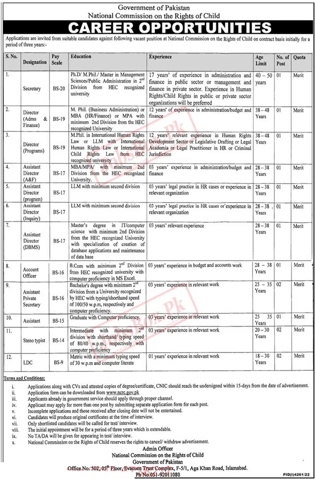 National Commission on the Rights of Child NCRC Jobs 2023 - Latest Advertisement