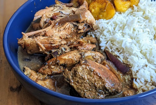 Close-up Grenadian chicken brown stew