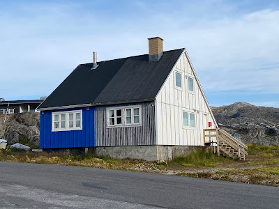 blue white grey home in Nanortalik Greenland