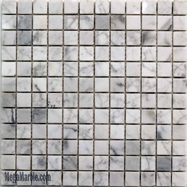 White Carrara Marble Polished Mosaic Tiles 1''x1''