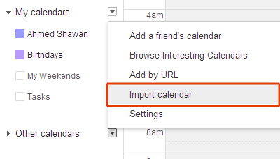 Import calendar