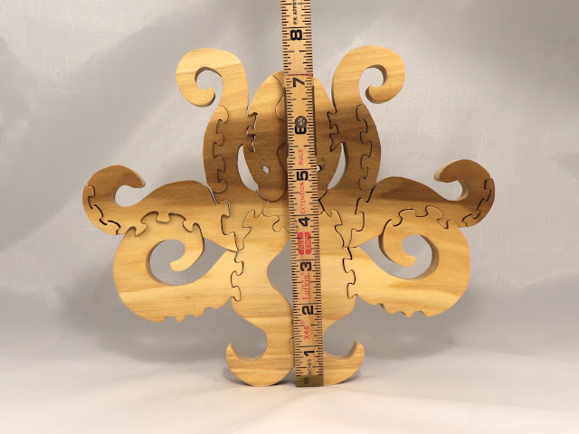 Wood Octopus Puzzle For Advanced Kids To Adults, Large Freestanding Handmade from Select Hardwood and Finished with Mineral Oil and Beeswax