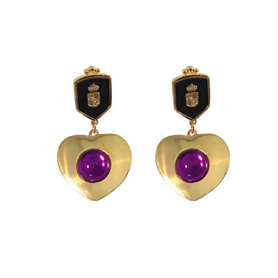 Both Sides of Earrings decorated with glass beads: purple and pink