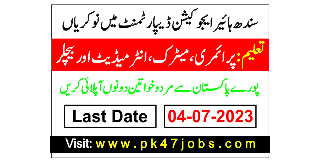Sindh Higher Education Department Jobs 2023