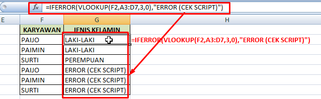 Contoh penggunaan fungsi iferror