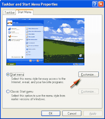 nonaktifkan recent document windows xp