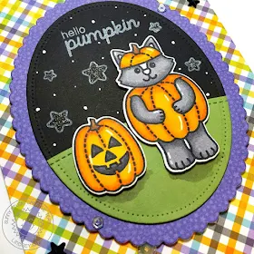 Sunny Studio Stamps: Halloween Cuties Hello Pumpkin Costumed Kitty Card by Lindsey Sams.
