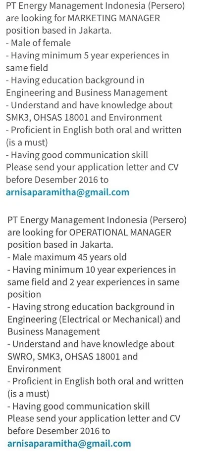 Lowongan BUMN PT Energy Management Indonesia (Persero) 