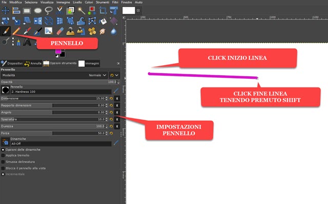 disegnare linea retta con gimp